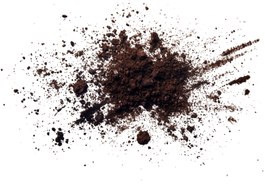 Scattered dark soil isolated on transparent background