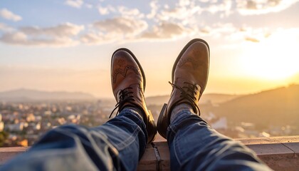 Relaxed Feet on a Wall, Sunset View