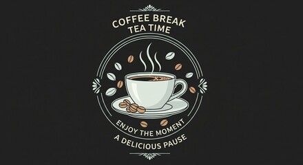 Elegant design featuring a coffee cup emblem, celebrating moments of pause and enjoyment