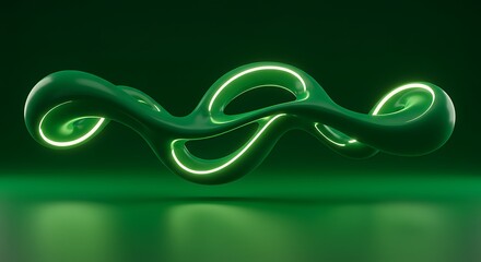 Abstract Green Neon Light Twisting Shape on Dark Background