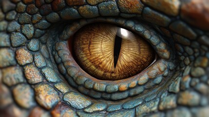 Naklejka premium Close-up of a Reptilian Eye, showcasing textures, colors, and unique detail