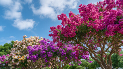 夏空の下で咲き誇るサルスベリ