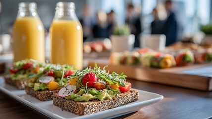 アボカドトーストと野菜ラップの朝食