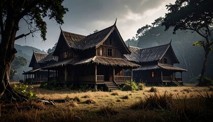 Wooden houses in a tropical setting