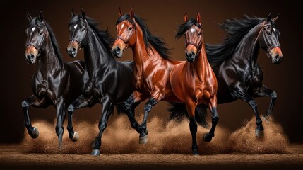 Elegance and Power: A Dynamic Composition of Majestic Horses Galloping in Unison
