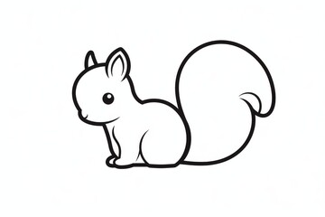 Fototapeta premium Cute squirrel line art illustration with bold black outline, simple kawaii cartoon vector icon on white background, isolated coloring page style design for kids book