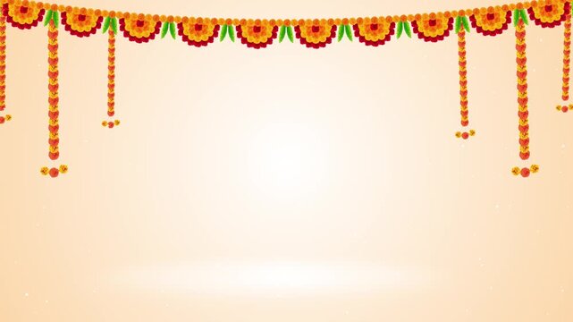 4K Luxury decorative Happy Diwali glitter particle frame border in a happy new year concept abstract background. lanterns and diyas. Indian festival celebration. fireworks bokeh effect 3D. flowers