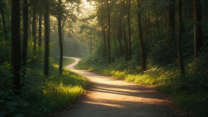 Obraz premium Sunlight path through forest