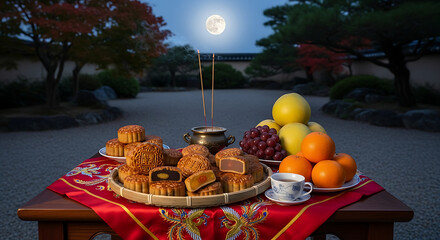 Mooncakes, Fruit, and Tea under the Harvest Moon
