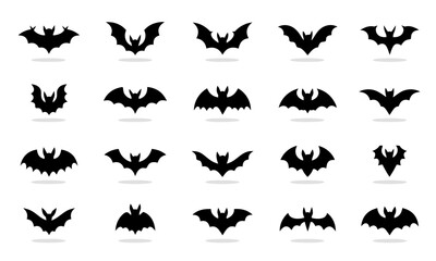 Fototapeta premium set of halloween, decoration, party, festival, word, lettering, text, typography, ghost, bat, spider's web, skittish, creepy, celebrate, silhouette, black, illustration, doodle, clip art of bats