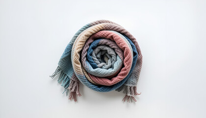 Cozy, rolled scarf in pastel colors, perfect for warmth and stylish comfort during chilly days
