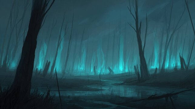 Mystical teal swamp forest