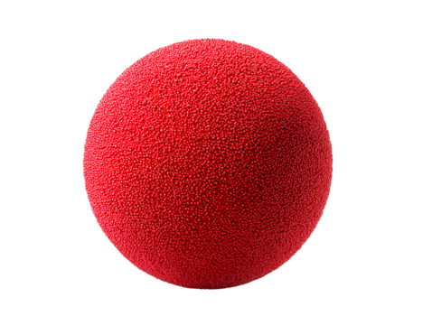 Red Foam Clown Nose with Visible Textured Surface, Front View, Isolated on Transparent Background
