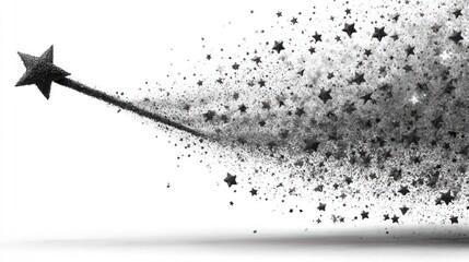 Star projectile with trails of particles against white background.