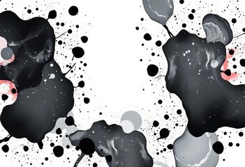 Abstract black blotches, irregular organic shapes, fluid dynamic forms, modern graphic elements, ink, collection