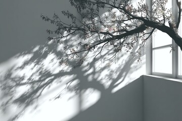 Branchy tree silhouette cast on a minimalist wall
