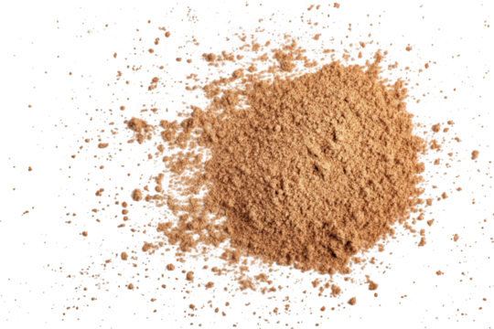 Pile of fine brown cosmetic powder with shimmer, isolated on transparent background