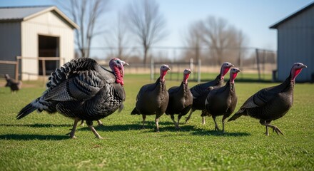 Group of Wild Turkeys on a Grassy Field