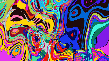 Close up of swirling vibrant colors creating an abstract fluid, and psychedelic pattern design effect
