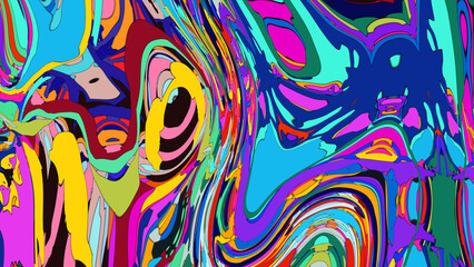 Fototapeta premium Close up of swirling vibrant colors creating an abstract fluid, and psychedelic pattern design effect 
