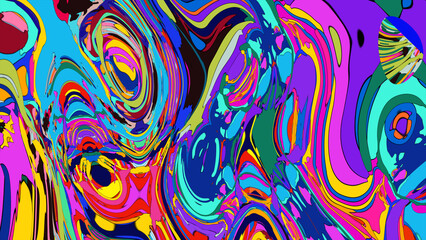 Close up of swirling vibrant colors creating an abstract fluid, and psychedelic pattern design effect

