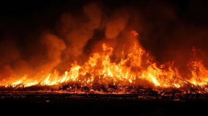 Nighttime wildfire in field
