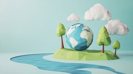 Earth scene, low poly style