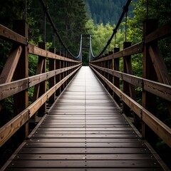 Fototapeta premium Wooden suspension bridge in forest