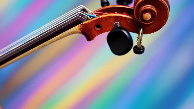 Close-up of a Violin's Headstock with Colorful Background