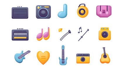 Fototapeta premium Musical instruments emoji collection digital artwork colorful creative environment vibrant viewpoint