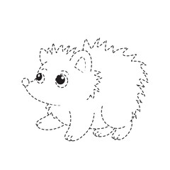 Cute hedgehog dotted outline illustration, educational tracing drawing for kids coloring, fun creativity, learning, and simple playful early art activity.
