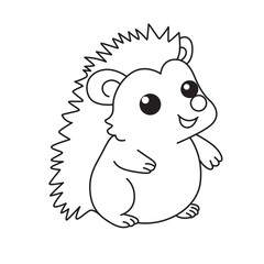 Cute cartoon hedgehog line art illustration, adorable outline drawing for kids coloring, fun, learning, creative activity, and playful design.
