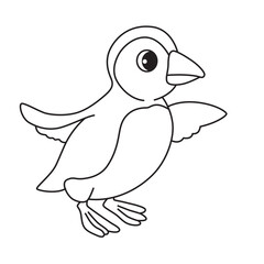 Cartoon penguin line art with open wings, cute outline illustration for kids coloring, fun, creativity, and early learning practice.
