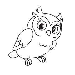 Adorable cartoon owl line art with large eyes, outline drawing for kids coloring, fun activity, and creative children’s design.
