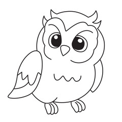 Cartoon owl line illustration with big expressive eyes, outline drawing for kids coloring, education, fun, and creative design.
