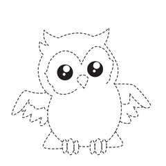 Cute owl dotted outline illustration with big eyes, children’s tracing drawing for education, coloring activity, fun, and creative art.