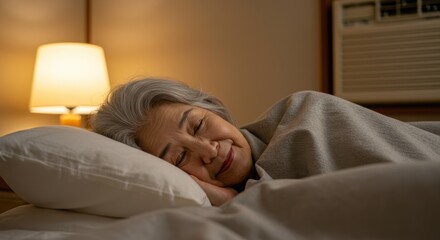 Fototapeta premium 熱中症予防で冷房を入れて睡眠する高齢者