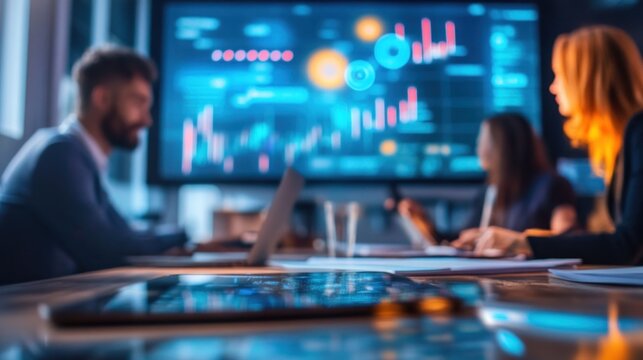 Business meeting with digital dashboard presentation