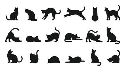 PrintCat Silhouette Collection, Vector Animal Poses for Pet-Themed Design, Creative Illustration, Feline Graphics, Black Shape Art, Stock Image