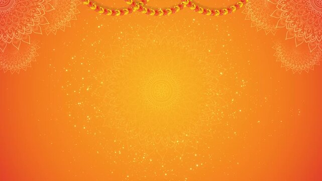 Traditional indian festival decorative rangoli marigold floral garland animated wedding decoration, festival border flower frame on Indian festive of Lights. invitation, promotion holiday Celebration