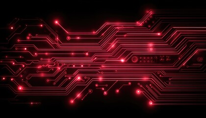 Abstract red circuit board design on black background