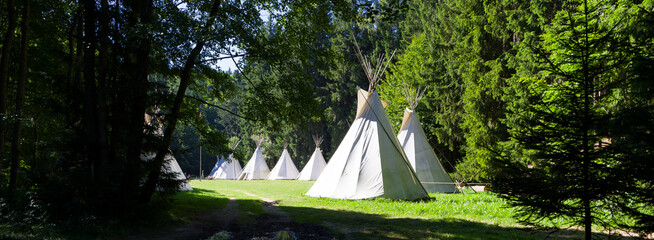 Children's summer camp in the Indian style. A place where children spend their summer holidays.