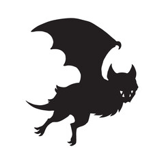 A stunning vector illustration depicting a silhouette of a bat flying against a white background. 