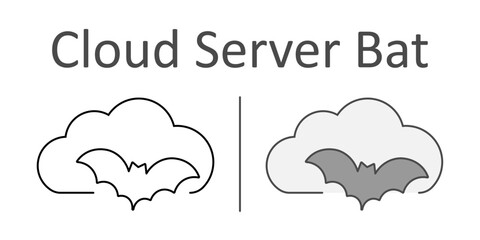 Cloud Server with Bat Silhouette icon — spooky cloud storage symbol with flying bat, haunted tech Halloween design.