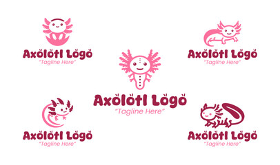 5 Axolotl Logo Set Pink Color Modern Minimalist Animal Brand Design
