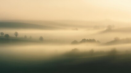 Fototapeta premium Golden Dawn Mist Veiling Layered Hills and Distant Trees