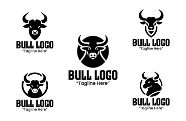 5 Bull Logo Set Modern Minimalist Animal Brand Design