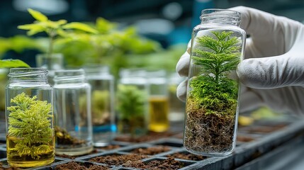 Scientist holding plant sample for research in laboratory