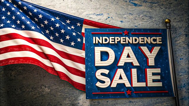 Independence day sale banner with american flag on textured background promoting usa holiday discount, shopping and patriotic celebration - Powered by Adobe