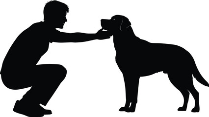 Silhouette of man with dog, pet care, friendship, loyalty, training, companionship, outdoor activity, bond, human animal connection, relationship